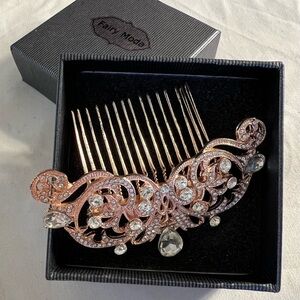 Fairy Moda Boxed Rose Goldtone Bridal Party Holiday Evening Hair Comb NIB